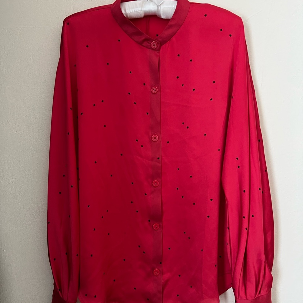 Equipment Silk Red Blouse with Black Stars